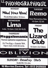 Advert for Meggalomania residence in Panic Magazine, Feb 1997