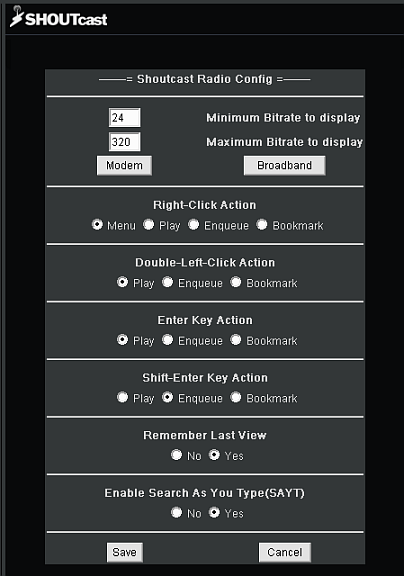 Shoutcast Radio Config